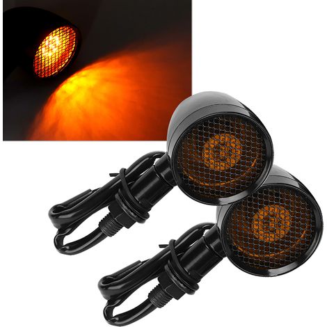 Clignotant LED Universel Moto Rétro, Feu Stop à Grille, Coque Métal Noir, Verre Jaune, Ampoule Flash, Indicateur de Direction (1/5)