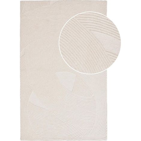 LINUS - Tapis 160x230cm Tufté Main Ivoire Lignes courbes en relief