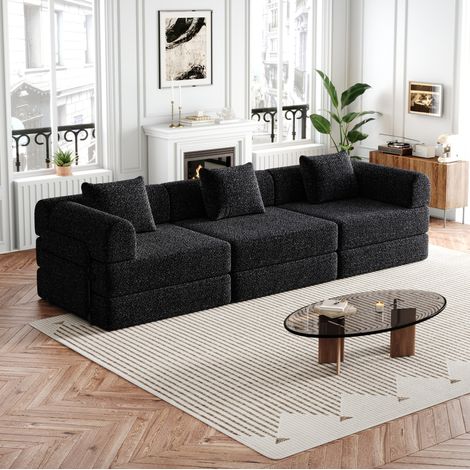 Canapé-lit modulable en chenille noir avec rangement d'accoudoir, 274 x 91,4 x 69,8 cm DESVIAE (1/5)