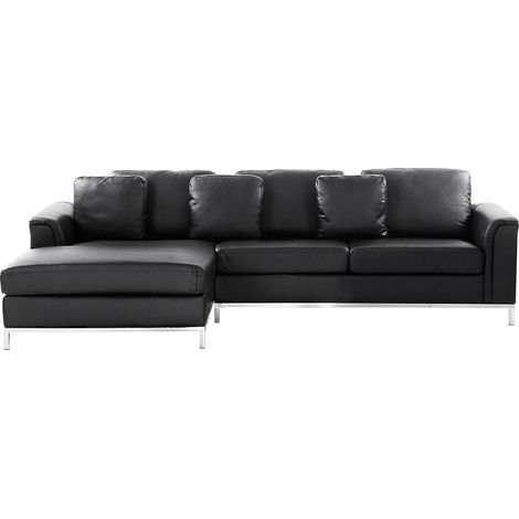 Corner Sofa 4 Seater OSLO Leather Black Right Hand (1/5)