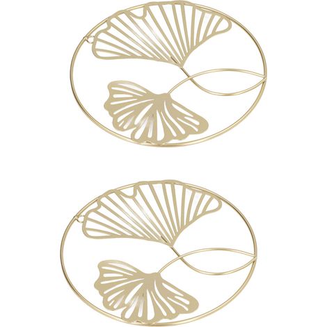 Lot de 2 décorations murales dorées en fer forgé, sculptures murales 3D en forme de feuilles de ginkgo, idéales pour décorer un canapé, une entrée, une salle à manger ou un bureau. (1/5)