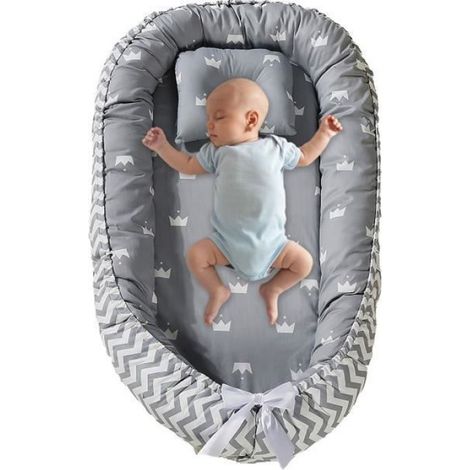 Réducteur Lit Bébé - - Nid de couchage bébé en coton pur lavable cocon de bébé base en mousse à mémoire douce(vague) (1/4)