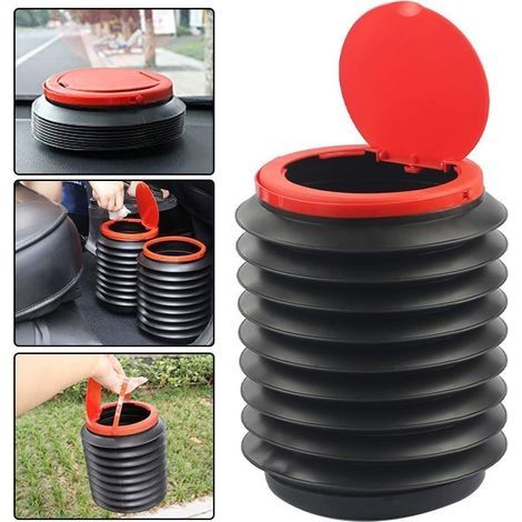 Poubelle de Voiture, 4 L Poubelle Pliable de Voiture, Poubelle Pliable Portable, avec Couvercle, Suspendu Boîte à Ordures Repliable, pour Bureau, Maison et Voiture(Noir) (1/4)
