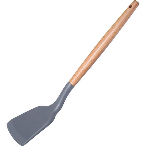 Spatule wok en silicone résistant à la chaleur, manche en bois antidérapant, isolation thermique, revêtement antiadhésif, idéale pour la cuisson, la pâtisserie et le mélange, 32 cm (12,5 pouces). (1/5)