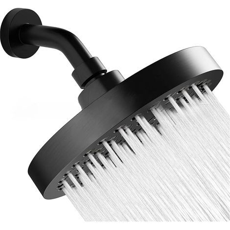 Anti-limescale shower head, high pressure shower head, round shower head with 15cm stem, black 6 inches. (1/5)