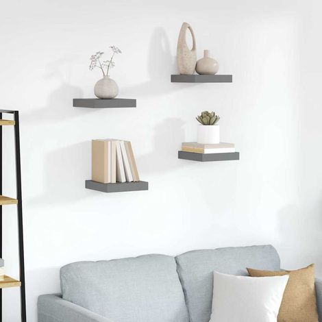 323783 vidaXL Floating Wall Shelves 4 pcs High Gloss Grey 23x23,5x3,8 cm MDF (1/5)