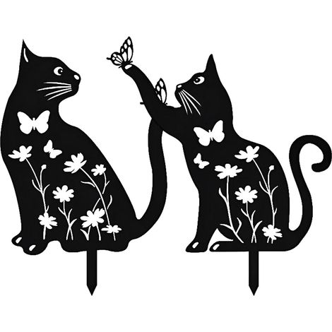 dekorative Katzen, Katzengartenstatuen aus Metall, hohler schwarzer Katzenpfahl, für Gartendekoration und Rasenornamente (1/5)