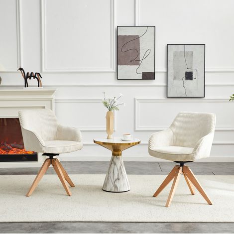 Chaise de salle à manger pivotante 2 pièces en velours écru HAVRYA (1/5)