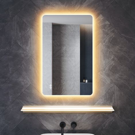 SONNI Anti-Beschlag Badezimmerspiegel mit Beleuchteter Ablage, Badezimmerspiegel Set mit Touch-Steuerung 3 Lichtfarben und Memory-Funktion, 80x60cm (1/5)