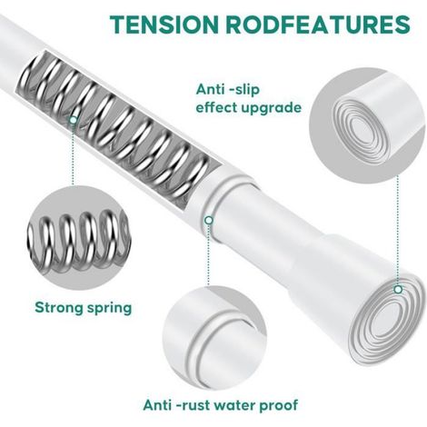 Tringle de douche réglable - - Réglable 40,6 à 71,1 cm - Antidérapant avec ventouses - Diamètre 2,2 cm (1/5)