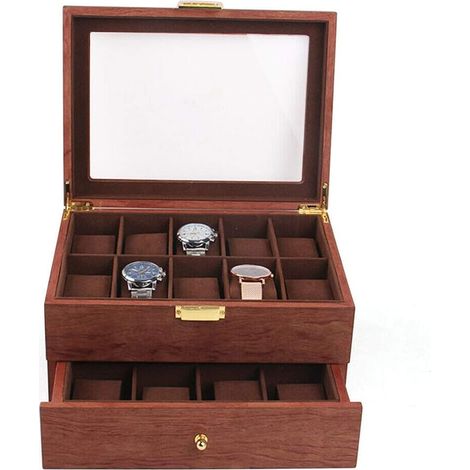 Caja para relojes con 20 compartimentos, Caja para guardar relojes, Organizador, Caja para relojes, Joyero de madera rojo, Caja para relojes con cerradura (1/5)