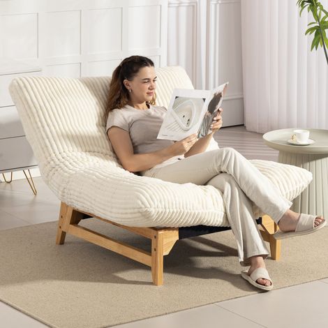 Poltrona sacco in velluto a coste bianco OKMYHOME (1/5)