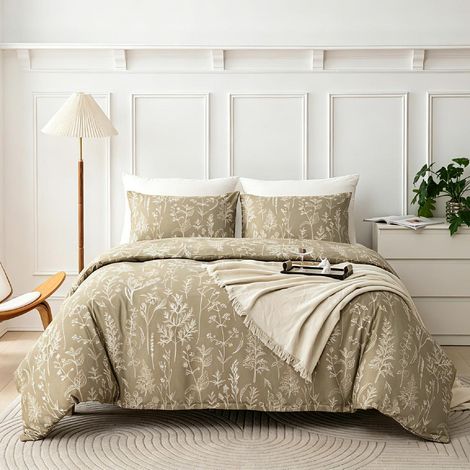 Bettwäsche-Set 135x200 cm 2-teilig Mikrofaser Botanisch-Khaki