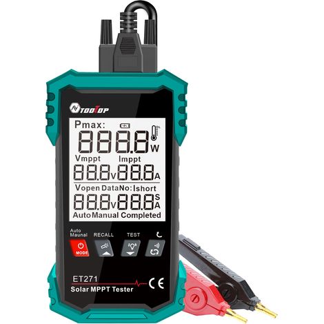 Testeur solaire MPPT ET271 — 1600 W, 3–90 V, 40 A — Batterie au lithium rechargeable — Haute précision — Arrêt automatique (1/5)
