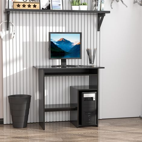 Bureau PC moderne en bois avec étagère pour unité centrale et tiroir coulissant pour clavier, 80x45x75 cm, noir (1/5)