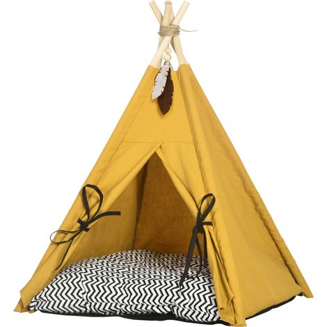 Lit pour animaux design tipi original avec coussin épais et tapis de sol, adapté aux chiens et chats, 60 x 60 x 76 cm (1/4)