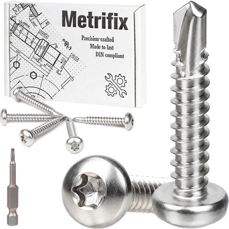 110 Pièces Vis Autoforeuse Inox 4,2 x 16mm Vis Torx Tête ronde (1/5)