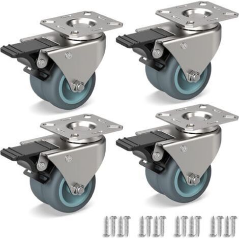 4 Roulettes Pivotantes Pour Meubles, Double roulettes lourdes avec frein + Vis - 50mm Jusqu'à 160KG - Roue en Caoutchouc pour Chariot (1/4)