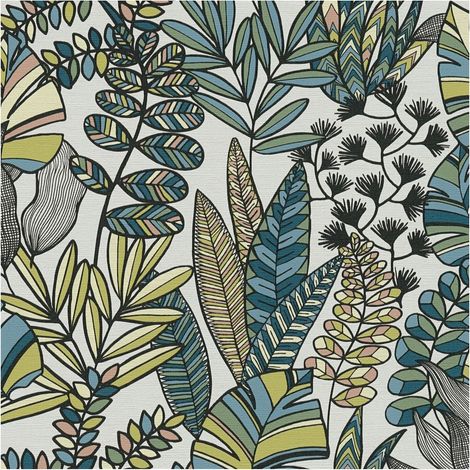 Retro wallpaper wall Profhome 390951 hot embossed non-woven wallpaper slightly textured with floral ornaments matt white black blue olive green 5,33 m2 (1/5)