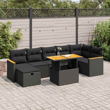 Salon de jardin 5 pièces en résine tressée noir avec coussins et table relevable, 72.8kg - PANGIVO (1/5)