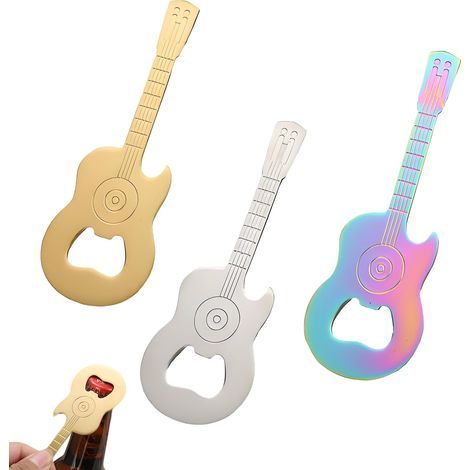 Lot de 3 décapsuleurs personnalisés, tire-bouchon en acier inoxydable, ouvre-bouchon portable, en forme de guitare, décapsuleur magnétique pour les fêtes, les festivals, les réunions (1) (1/5)