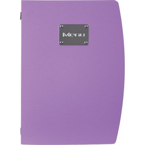 SECURIT - Porta Menu Linea Rio - Per Caffè, Ristoranti, Bar - Formato A4 - Placca Serigrafata In Acciaio Inox Con Scritta Menù - 1 Doppio Inserto Incluso - Colore Viola