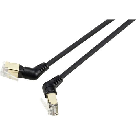 Trywise RF-6071556 RJ45 Câble réseau, câble patch CAT 8.2 S/FTP 2.00 m noir Contacts enfichables orientables à 360°, Câble de sortie coudé 1 V234463 (1/3)