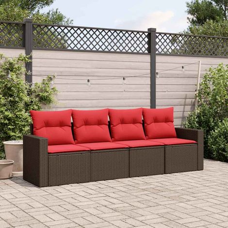 4-tlg. Garten-Sofagarnitur mit Kissen Braun Poly Rattan vidaXL (1/4)