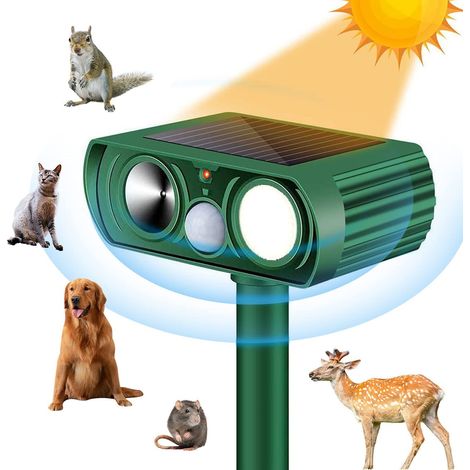 Ultraschall-Katzenabwehrgerät für Gärten, solarbetriebenes Fuchsabwehrgerät, Haustierabwehrgerät, wasserdicht, verbesserte Version, bewegungsaktivierter Sensor für Hunde, Vögel und mehr