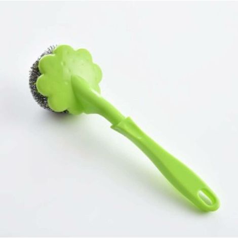 Brosse à billes en fil d'acier inoxydable à long manche, cuisine pétale suspendu brosse de nettoyage casserole, cuisine cuisine poignée outil de nettoyage Utile et agréable (1/5)
