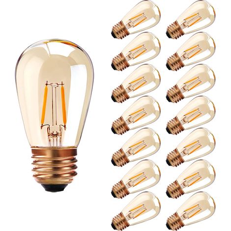 Lampes d'extérieur, ampoule LED à vis E27 Edison, 1W Ampoule de rechange à filament LED pour S14 ST45 LED, blanc chaud 2200K, verre ambré équivalent, non réglable, paquet de 15 [Classe énergétique A++