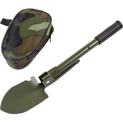 Pelle de survie pliante avec pioche et boussole - Outil de rentrée militaire robuste pour le camping hors route, le jardinage, la plage, creuser la saleté, le sable, la boue et la neige (1/4)