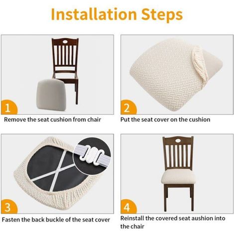4 Pcs Housse de Chaise Extensible en Jacquard Housse Assise Chaise pour Salle à Manger (Beige) (1/4)