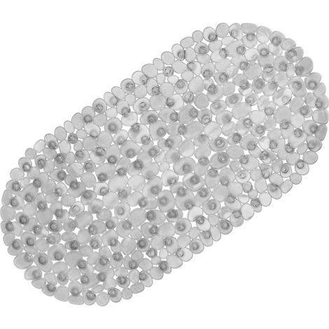 Tapis de Bain antidérapant Ovale avec ventouses, Trous de Drainage, 68 x 35,6 cm, en Plastique, Lavable en Machine, sans BPA, Tapis de sécurité pour Baignoire, Gris Clair (1/5)
