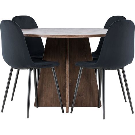 Bootcut Essgruppe Tisch Ø110cm und 4 Velours Stühle mocca.