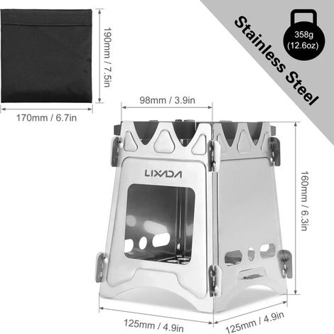 Réchaud à bois pliable compact en titane/acier inoxydable, idéal pour la cuisine en extérieur, les pique-niques et le camping. Brûleur à bois portable. Réchaud de cuisson portable.