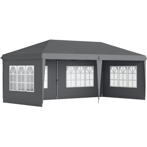 Tonnelle de jardin, gris, 3 x 6 m, pour jardin terrasse, abri extérieur, terrasse jardin, format pratique, usage quotidien compact