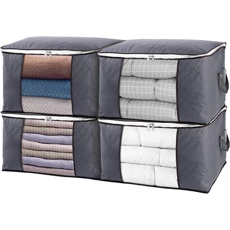 Grands sacs de rangement pour vêtements, lot de 4 organisateurs pliables pour couvertures, draps et linge de maison (1/5)