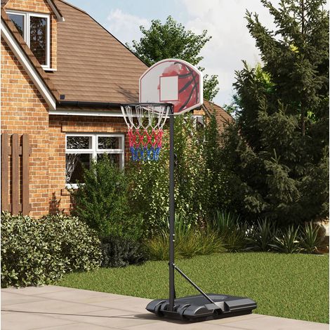 Aro de baloncesto con soporte, 83x16.2x57 cm, ajustable en altura, con ruedas, plástico negro (1/5)
