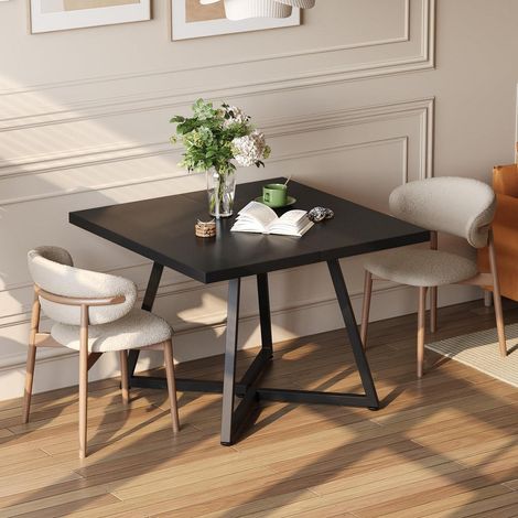 Esstisch 80x80 cm quadratisch, kleiner Küchentisch für 4 Personen, Holzoptik, schwarz (1/5)