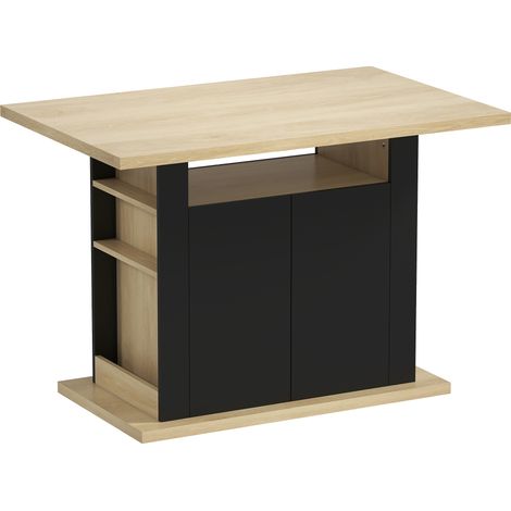 Table à manger centrale pour cuisine, îlot avec grand plan de travail, 4 personnes, placard 4 portes, 110x70x75,5 cm, noir (1/5)