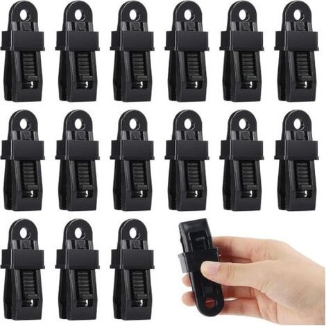 Clip de Tente, 15 Pcs Clips de Bâche Tente, Pince pour Bache de Verrouillage, Noir Pinces Robuste Attache Bâche pour Tentes, Camping en Plein Air, Auvents, Housses de Bateau,Bannières (1/5)