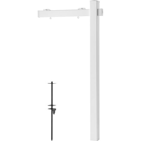 Mophorn Soporte de carteles para patio, altura de 1845 mm, poste de PVC, brazo de 915 mm, compatible con carteles de hasta 610 mm, incluye estaca de acero, ideal para anuncios de venta, blanco (1/5)