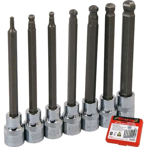 Neilsen Ball End Extra Long Allen Key Hex Bit Socket Set H3 - H10 Bits 7pc 3/8" (1/2)