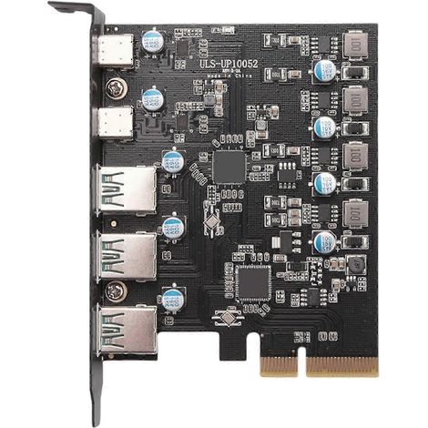 Carte de conversion PCIe vers USB 3.2 Gen 2 avec une bande passante de 10 Gbit/s, 5 ports (3 USB-A et 2 USB-C), compatible avec Windows 10/8. WHBYV (1/4)