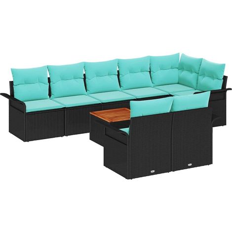 Gartensofa-set mit Kissen 9 pcs Schwarz Poly-Rattan vidaXL