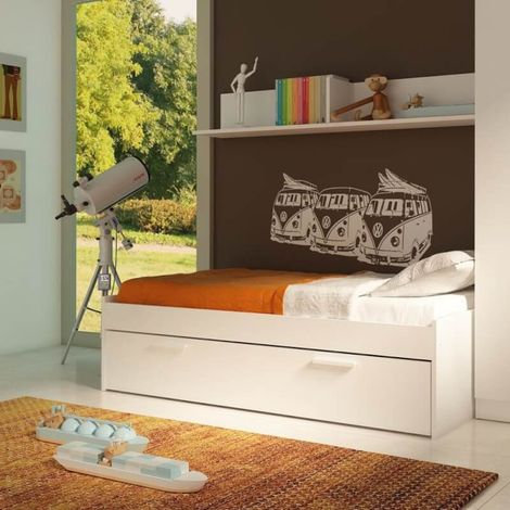 Einzelbett 1004 Blanco mit ausziehbarer Schublade