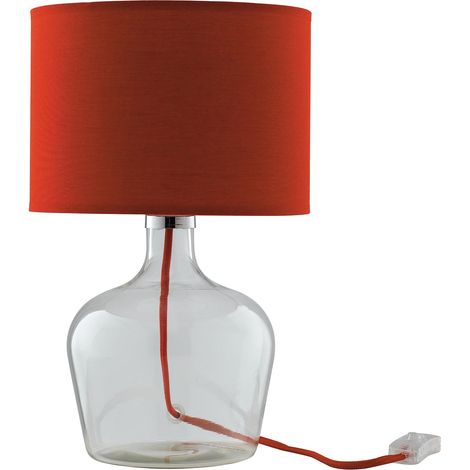 "Lampada da tavolo HENDRIX in vetro con paralume in tessuto rosso" (1/3)