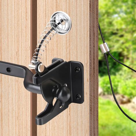Loquet de portail autobloquant avec câble à ressort pour portail de clôture en bois, loquet de porte à gravité automatique robuste pour piscine sécurisée, jardin extérieur, portails (1/5)
