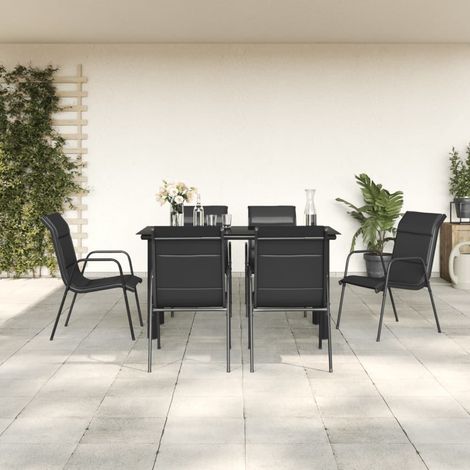 7-tlg. Garten-Essgruppe Schwarz Stahl und Textilene (1/5)